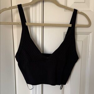 Zara Black V-Neck Ribbed Top